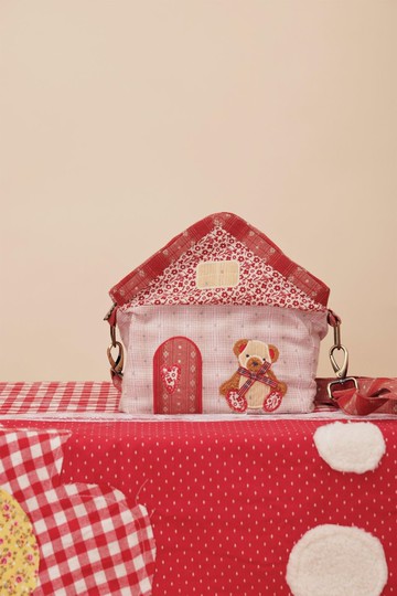 可愛少女 雙面圖案 小熊花朵房子斜挎包