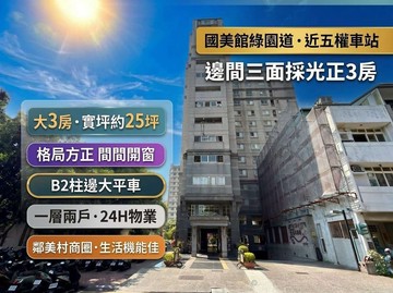 美術館綠園道x美村商圈｜三面採光通風性佳三房平車｜台中市西區美村路一段