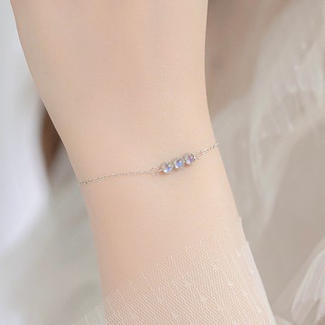 月光石925純銀蛋糕排鑽風格手鍊