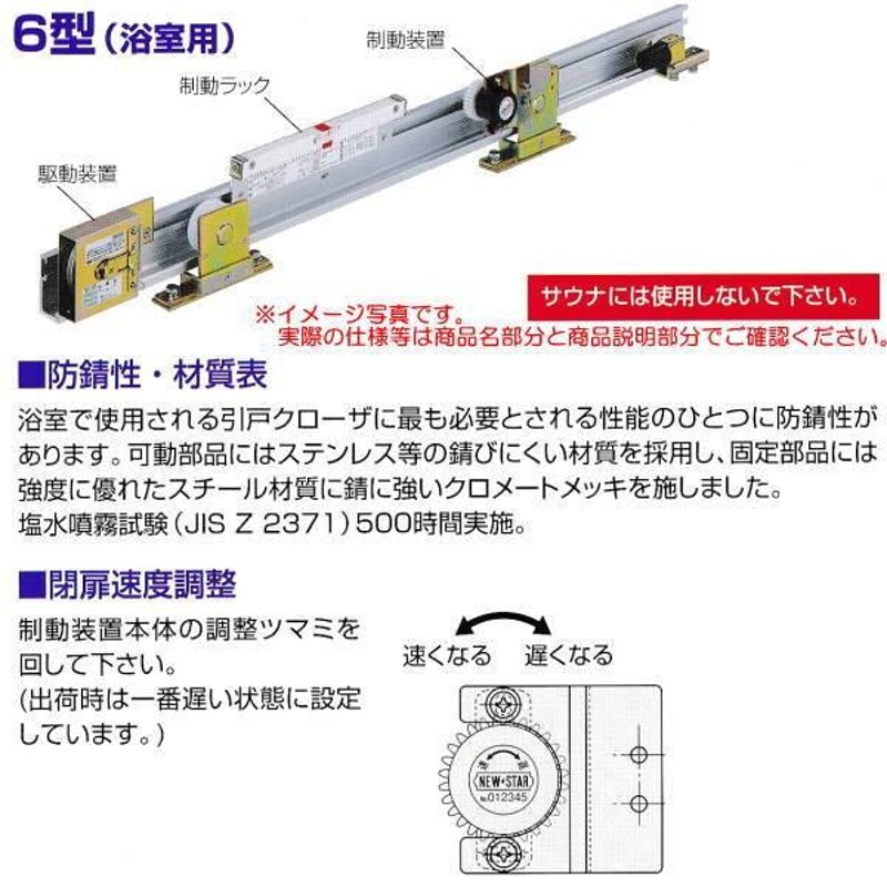 日本ドアチェック製造 ニュースター 引戸クローザ 6型（浴室用） フロント枠用 ストップなし 6型-F4 ドア重量61〜80kg以下  LINEショッピング