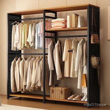 免運 衣帽架簡易衣櫃掛衣架落地家用衣帽間臥室金屬鐵藝開放式收納組閤金屬衣櫃 房間收納櫃 衣櫥掛衣架展示架家用衣