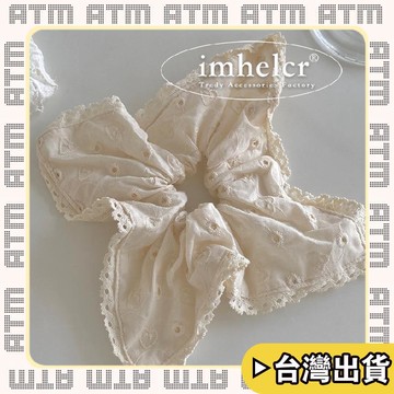 🔥臺灣出貨🔥可開發票✅輕飾時光日韓ins米白刺繡愛心蕾絲花邊方巾髮圈時尚氣質溫柔少女發繩髮飾