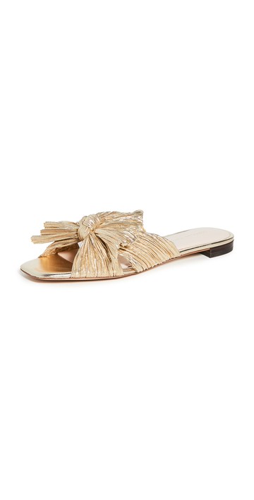 Loeffler Randall Daphne Pleated Bow Slides Gold 6.5