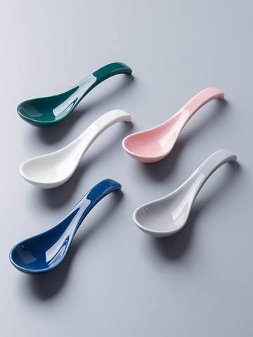 墨色陶瓷勺子調羹家用創意可愛小湯勺瓢羹湯匙喝湯勺子吃飯勺粥勺