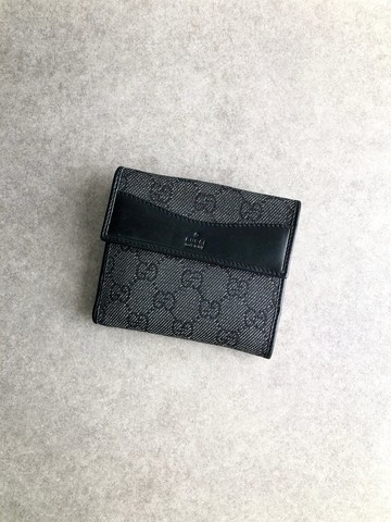 【日本直送 品牌二手包】GUCCI古馳錢包黑GG帆布對折錢包復古老znwywn