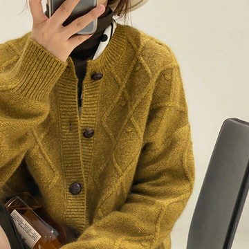 纖婕芙2022新款秋冬韓版溫柔慵懶針織開衫復古單排扣麻花毛衣外穿