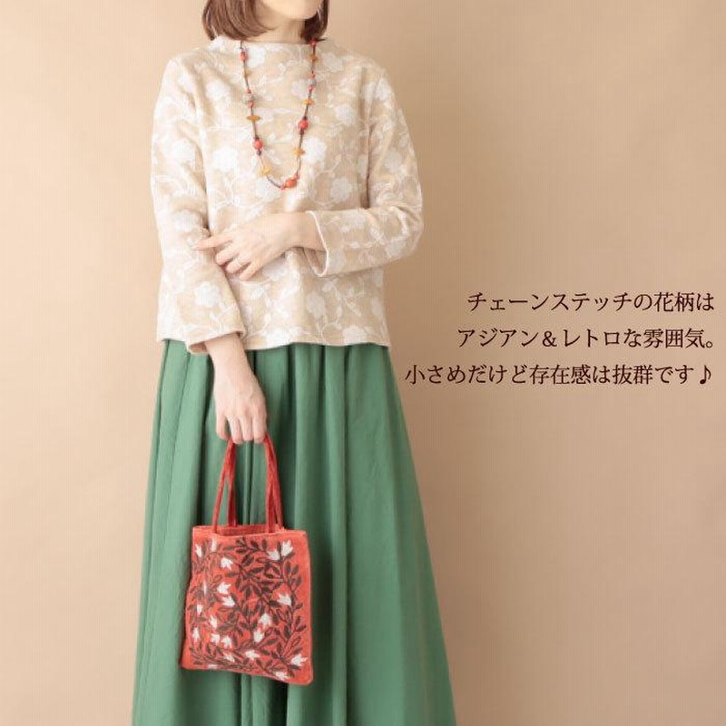 ベロア バッグ 刺繍（ インド製・コットンベロアの花柄刺繍