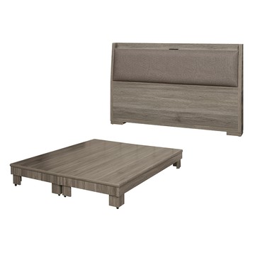 【顛覆設計】二件組 月可貓抓皮床頭片+加高床底(雙人5尺)古橡色