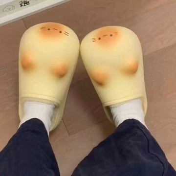 可愛小貓咪棉拖鞋女防水防滑室內外兩穿秋冬可愛包跟厚底踩屎感棉鞋 VFK6