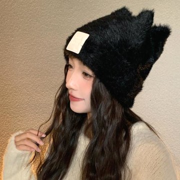 Acorn*橡果-日系小臉四耳毛帽毛絨保暖帽防風帽護耳帽1785(黑色)