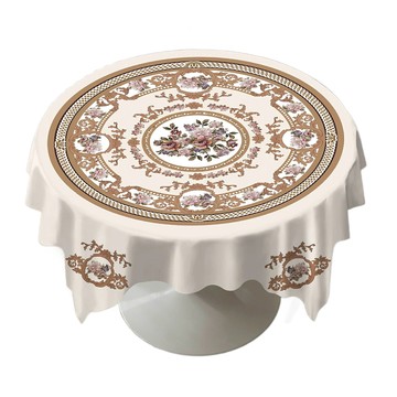 PVC防水防油防燙免洗圓形大尺寸餐桌巾/桌布 180 x 180cm 米色 花卉圖案  1個