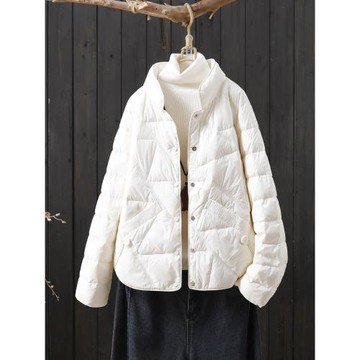 2025年冬裝新品輕薄款立領羽絨服女單排扣簡約時尚白鴨絨襖外套女