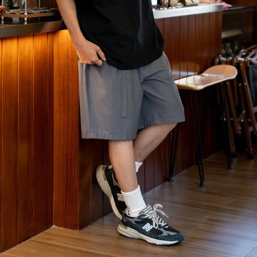 UrbanStandard日系雙打褶腰帶西裝短褲男夏季復古百搭直筒休閑褲
