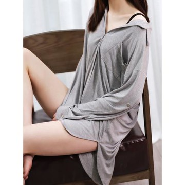 (免運)被迫賣睡衣莫代爾家居服性感寬松襯衫睡裙長袖大碼純棉睡衣女春夏