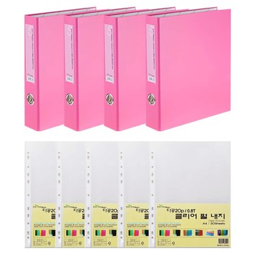 ECO Chungwoon 環保 3孔 D型活頁夾 粉色 4入 + 透明補充頁 20張 A4  1組