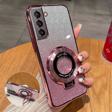 三星s21新款手機殼高端漸變閃粉時尚適用S21+硅膠磁吸支架S21FE全包超薄軟殼Galaxys21ultra防摔奢華女保護套