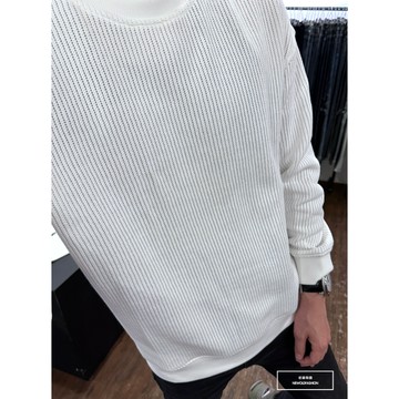 E7th.厚磅粗針織大學T-白(E7SC650012309)