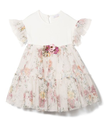 Monnalisa - floral-print tulle dress - kids - Polyamide/Viscose/Spandex/Elastane/Polyamide - 12 - White
