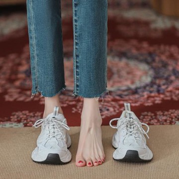 婥蕾厚底老爹鞋女透氣小個子增高網紅休閑白色系帶厚底松糕運動鞋