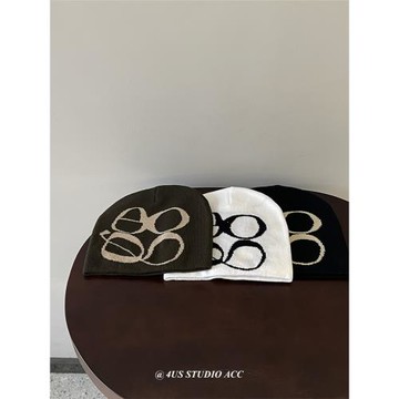 韓版秋冬季新款印花字母毛線帽女街頭個性套頭保暖針織護耳冷帽潮