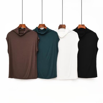 莫代爾半高領無袖T恤女夏寬松背心小衫百搭上衣大碼顯瘦薄打底衫