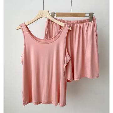 背心短褲睡衣套裝女士夏季無袖莫代爾棉寬松可外穿青年運動家居服