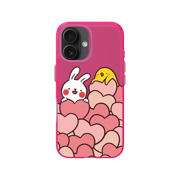 iPhone 16 Clear 粉漾桃 - 懶散兔與啾先生 Lazy Rabbit and Mr.Chu - Hearts