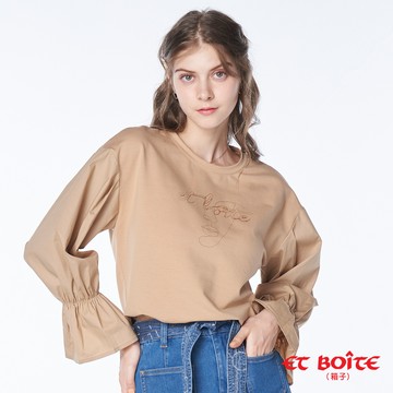 【新年爆殺價↘$488】線條勾勒剪接長袖TEE(卡其) - BLUE WAY ET BOîTE 箱子