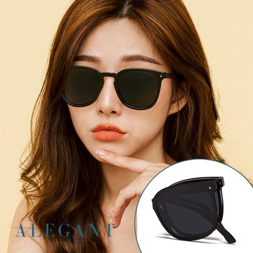 ALEGANT輕巧時尚玄鷹黑彈簧鏡腳TR90折疊偏光太陽眼鏡│UV400方框摺疊墨鏡│露營用品│輕盈收納
