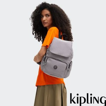 『猴子包』Kipling 極簡斜紋掀蓋拉鍊後背包-CITY ZIP S