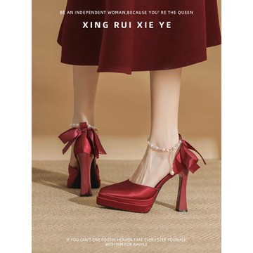 防水臺紅色高跟鞋女粗跟12厘米小個子結婚不累腳絕美秀禾新娘婚鞋