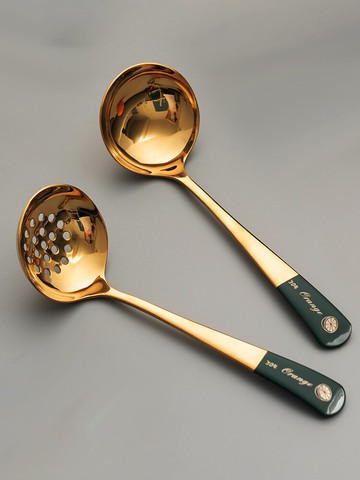 湯勺漏勺套裝304不銹鋼高顏值精致勺子家用大號盛湯匙長柄拉面勺