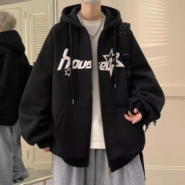 【ms】韓版外套 保暖外套 韓版 外套 vibe風外套男秋冬款加厚帶帽子拉鏈式開衫寬鬆百搭美式復古衛衣女