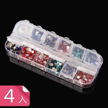 【荷生活】美容美甲長條型12格收納盒 雙排透明飾品獨立開蓋儲物盒-4入