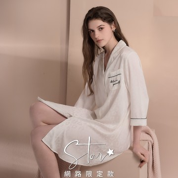 STAR 豹紋緹織印花涼感冰絲襯衫式睡衣