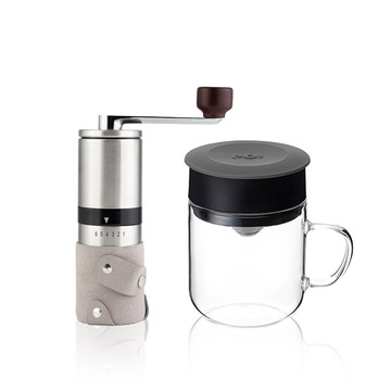 PO: 丹麥手沖咖啡二件組(不鏽鋼咖啡磨2.0-灰/咖啡玻璃杯240ml-共4色)