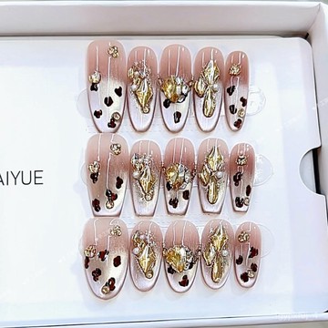 🥰可可新品🥰奈姿 純手工穿戴甲秋冬新款豹紋手繪豹紋法式氣質貓眼美甲貼片手工穿戴甲日常穿戴甲高級感穿戴甲顯白美甲片 IS9