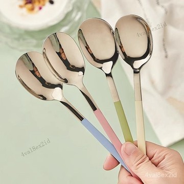 不銹鋼勺子家用兒童喫飯高顔值湯匙調羹長柄韓式湯勺子304食品級 V0UZ