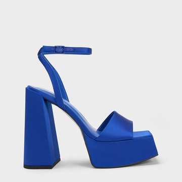 繞踝方頭厚底粗跟鞋