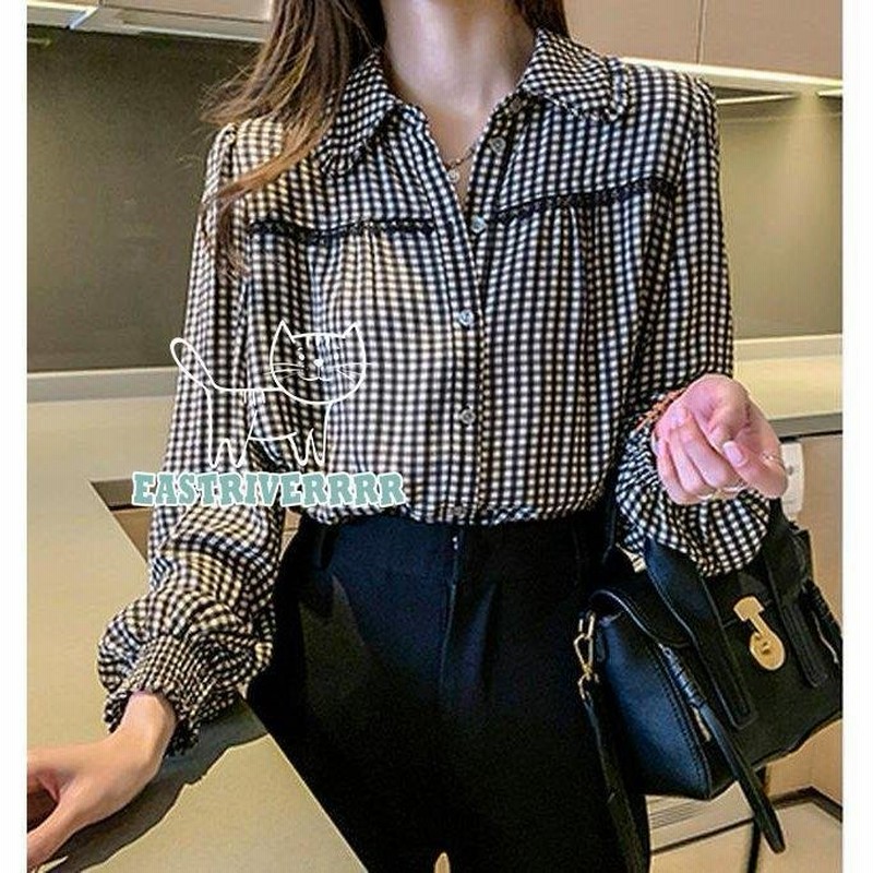 トップス レディース 春 夏 カジュアル 新作 春服 春コーデ シャツ ブラウス ギンガムチェック 長袖 シンプル きれいめカジュアル ゆったり 体型カバー 韓国 通販 Lineポイント最大0 5 Get Lineショッピング