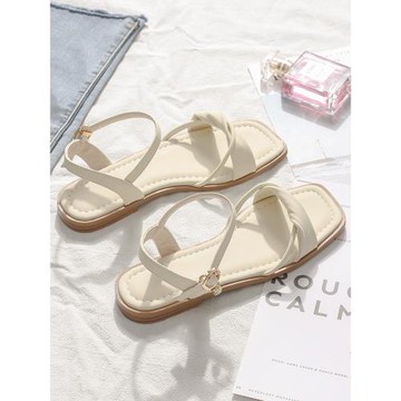 平底涼鞋女2025年新款夏季法式仙女風配裙子的低跟一字帶絕美涼鞋