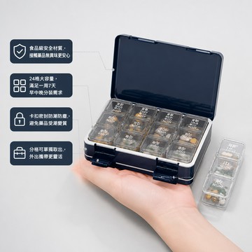台灣出貨✨ 旅行藥盒 大容量 24格 食品級材質 密封 藥品分裝盒 一周 隨身 吃藥提醒 一日三餐