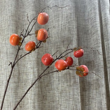 仿真柿子7頭果實樹枝假花擺件客廳裝飾擺設插花落地干花家居軟裝