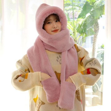 帽子2021新款加厚圍巾一體女秋冬連帽圍脖韓版甜美可愛保暖三件套