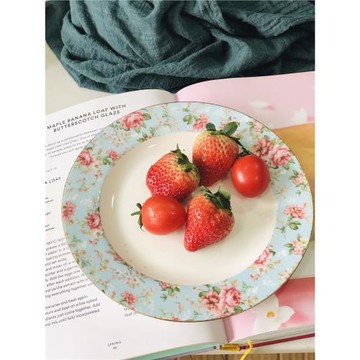 原創ins法式復古花朵下午茶圓邊餐盤陶瓷平盤甜品盤咖啡廳蛋糕盤