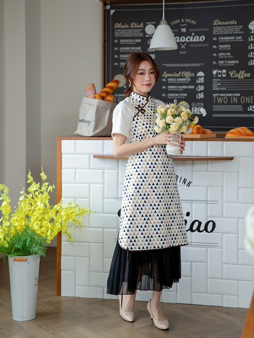 摩卡幾何圖案旗袍造型圍裙