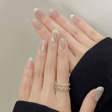 💗Yuki Nail💗法式溫柔顯白白月光碎鑽貓眼百搭短橢圓手工穿戴高階手工美甲成品
