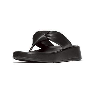 F-MODE 紐結軟皮厚底夾腳涼鞋-靚黑色