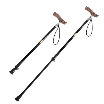 Pioneer 開拓者 7075鋁合金 原木彎把登山杖  輕量化選材 人體工學設計 貼合舒適握把  收納62cm 伸長100cm  土豪金  1支