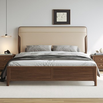 【免運費/免開票】 實木床架 北歐全實木床南美黑胡桃木雙人床現代簡約大氣臥室家具軟包實木床